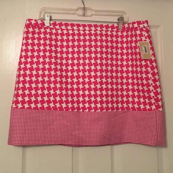 New Michael kors pink houndstooth print skirt 16 NWT valentines - Picture 3 of 4